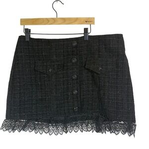 S. the Widow Black Tweed Mini Skirt with Lace Trim, see size notes